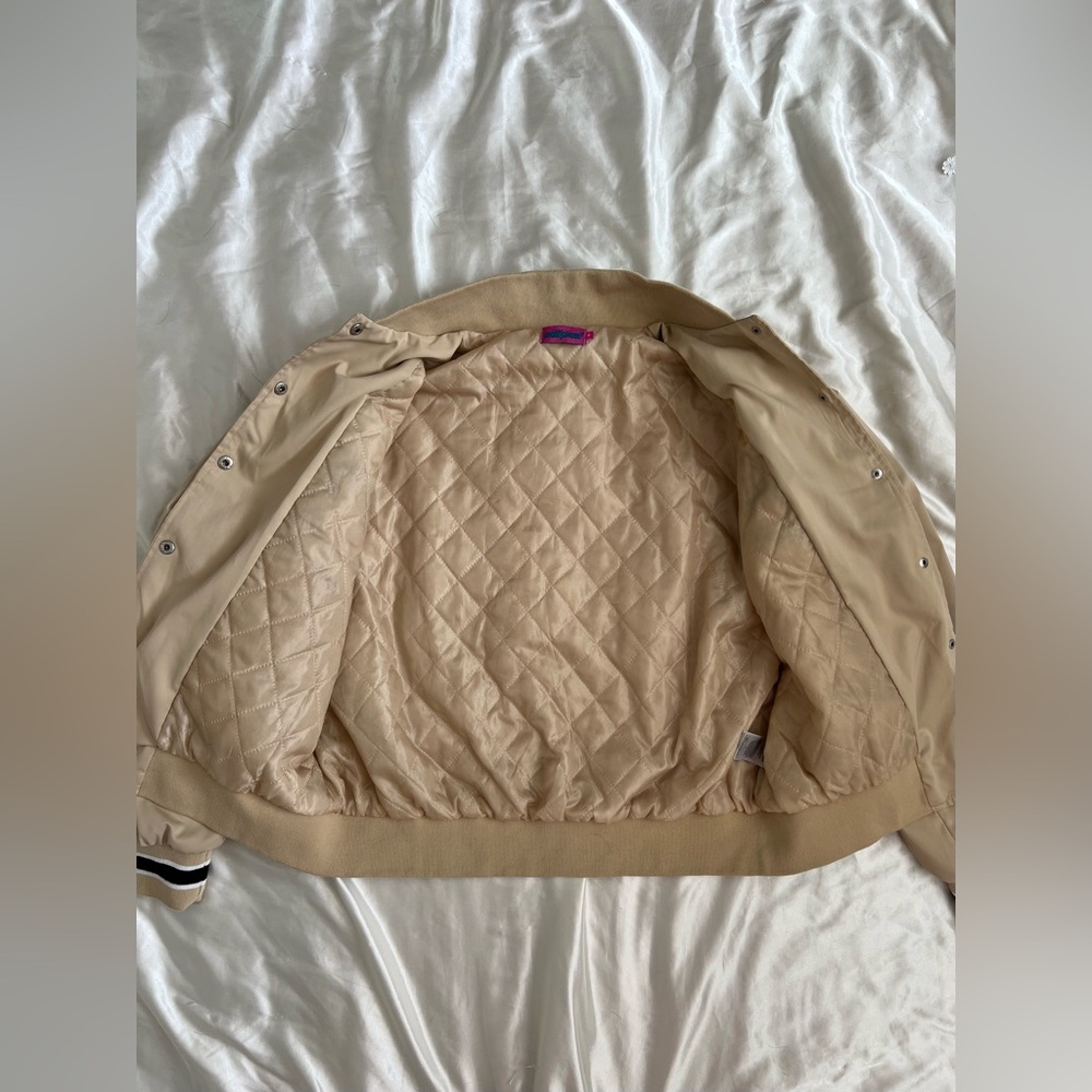 Edikted “Reckless” Beige Varsity Bomber Jacket - image 3